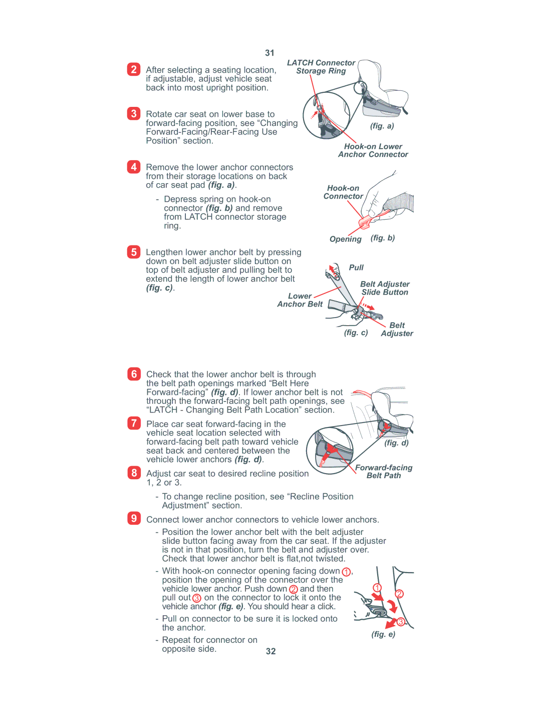 Combi 8100 instruction manual Seat back and centered between Vehicle lower anchors fig. d 