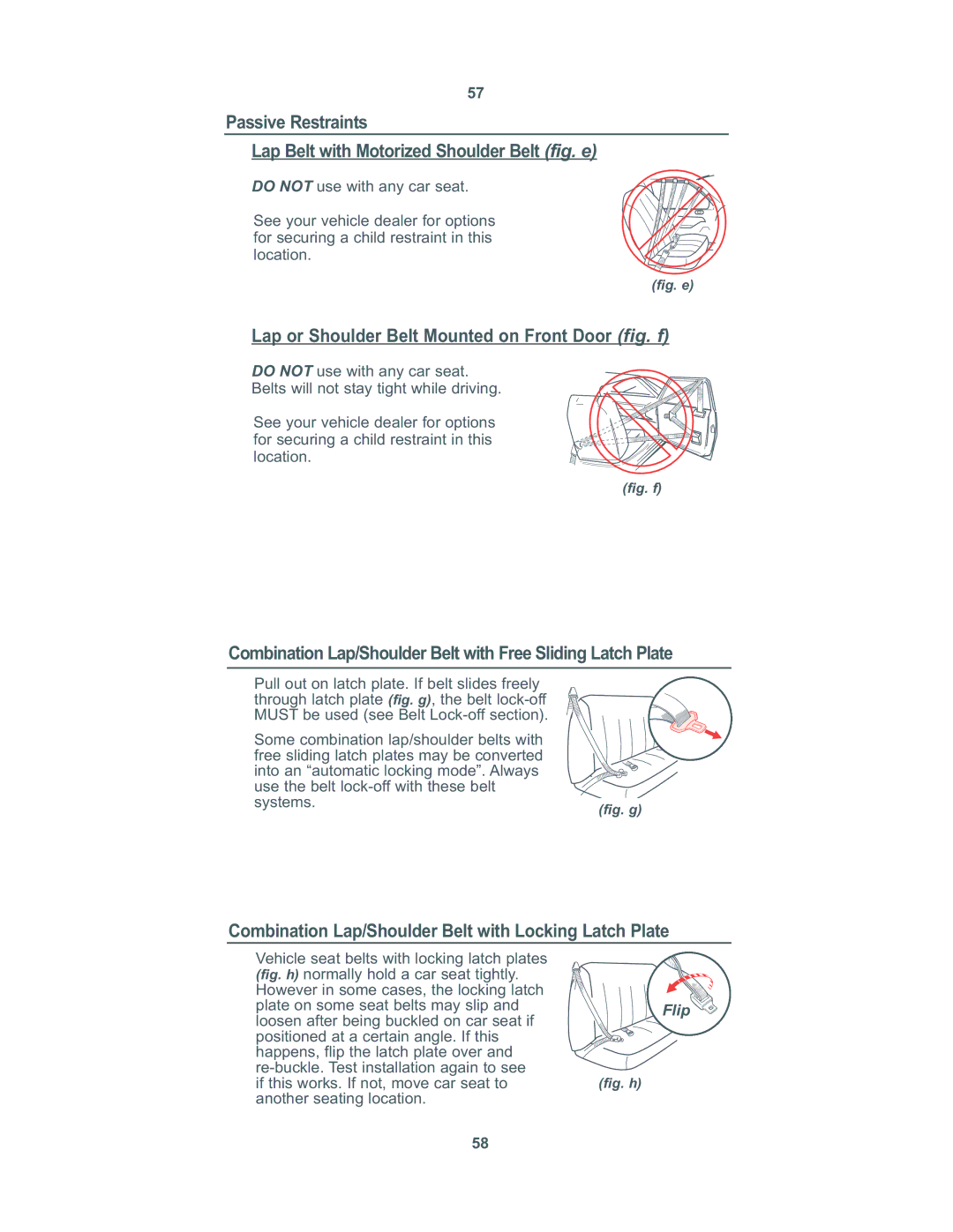 Combi 8100 instruction manual Lap or Shoulder Belt Mounted on Front Door fig. f 