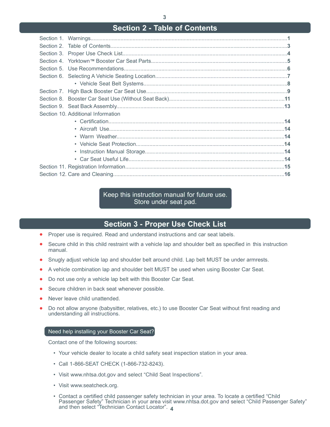 Combi 8600 Series instruction manual Table of Contents, Proper Use Check List 