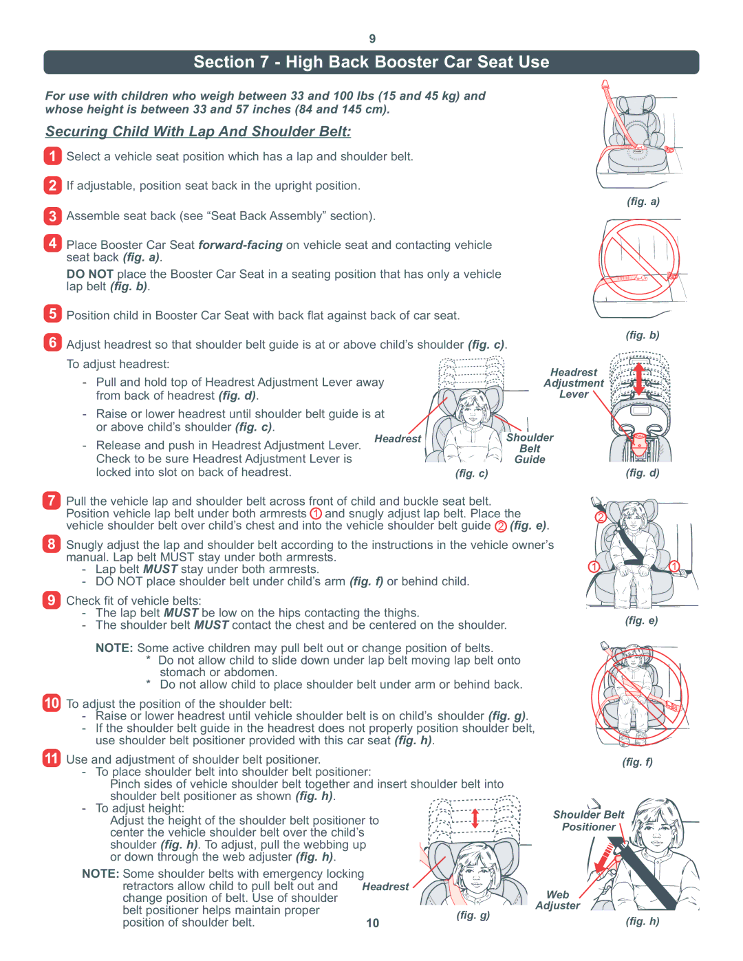 Combi 8600 Series instruction manual High Back Booster Car Seat Use, Securing Child With Lap And Shoulder Belt 