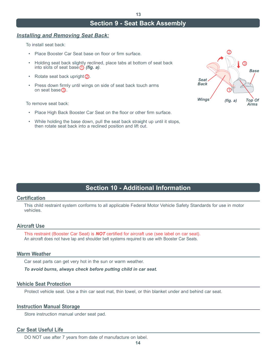 Combi 8600 Series instruction manual Seat Back Assembly, Additional Information 