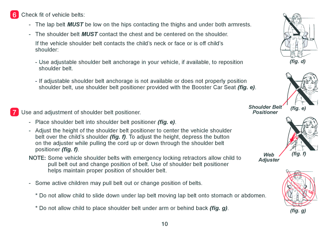 Combi 8820 instruction manual Use and adjustment of shoulder belt positioner 