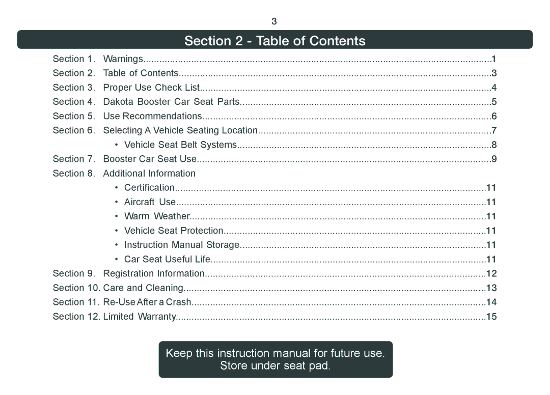 Combi 8820 instruction manual Table of Contents 