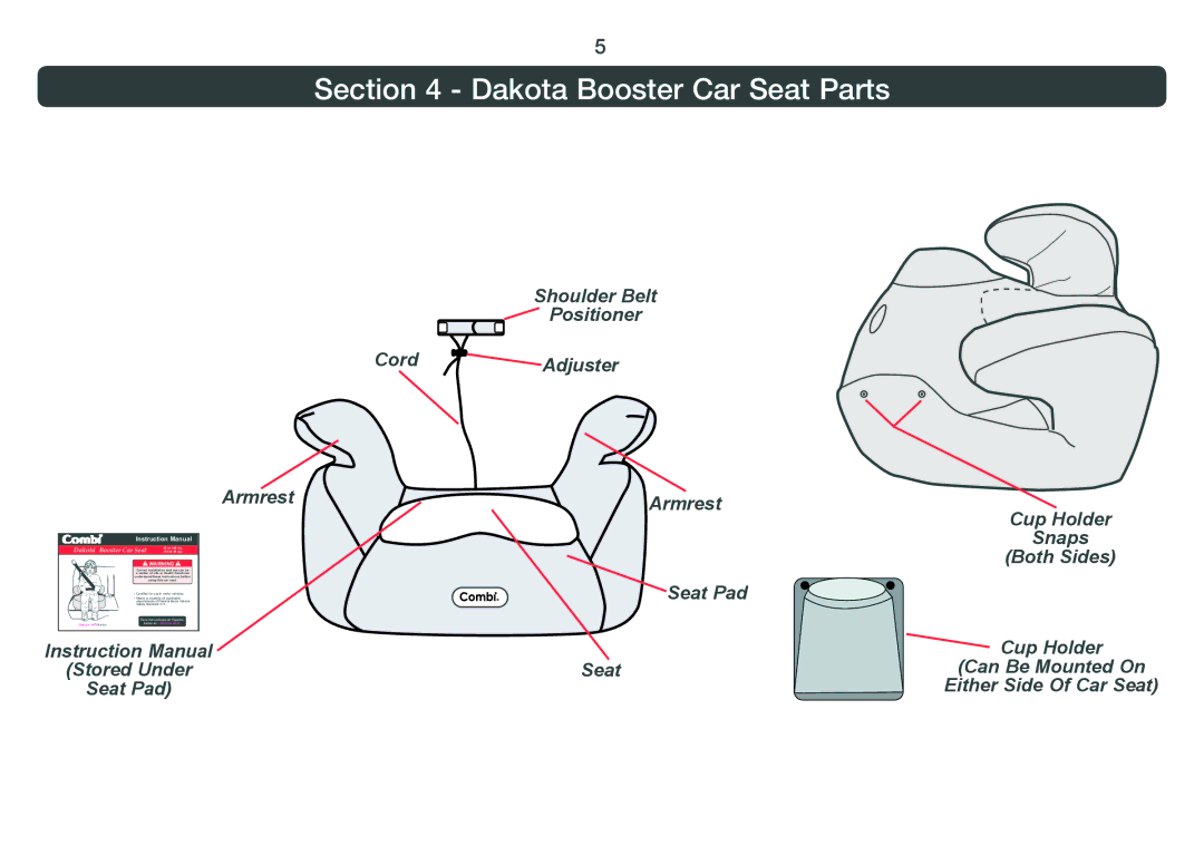 Combi 8820 instruction manual Dakota Booster Car Seat Parts, Armrest 