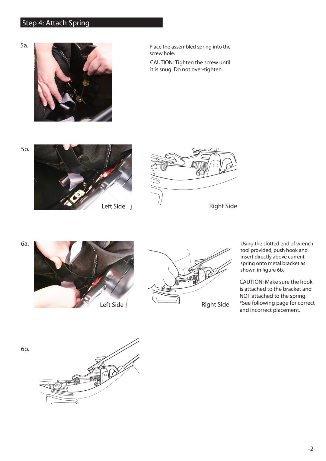 Combi Baby Carrier instruction manual Attach Spring, Left Side Right Side, Screw hole, See following page for correct 