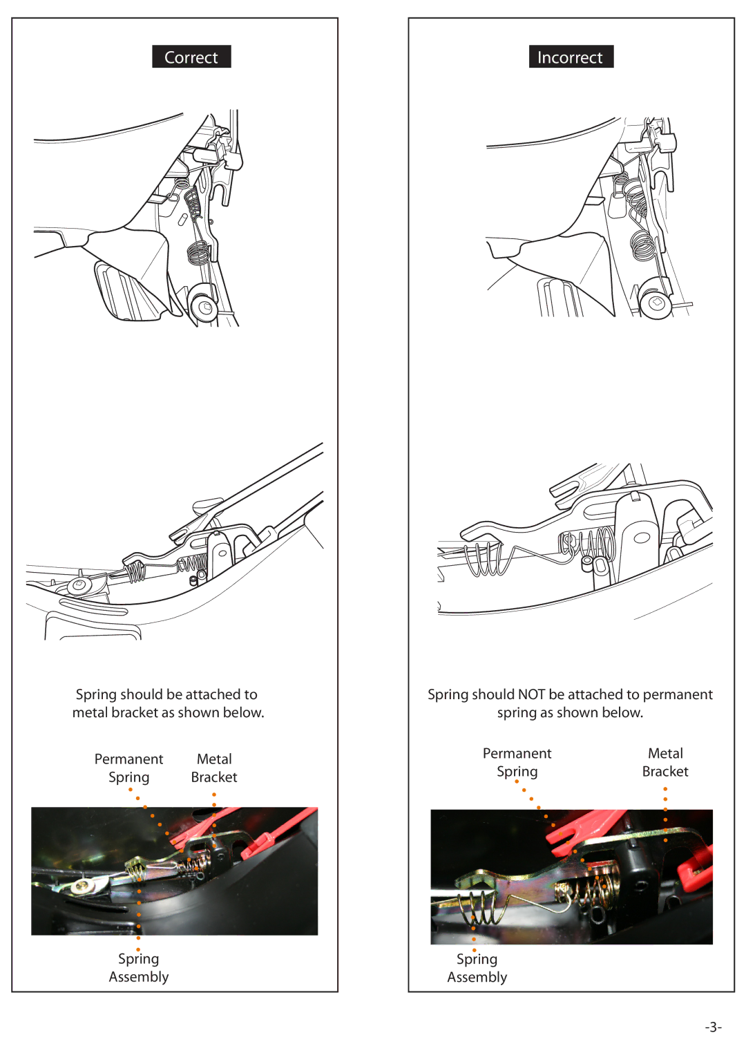 Combi Baby Carrier instruction manual Correct, Permanent Metal Spring Bracket Assembly 