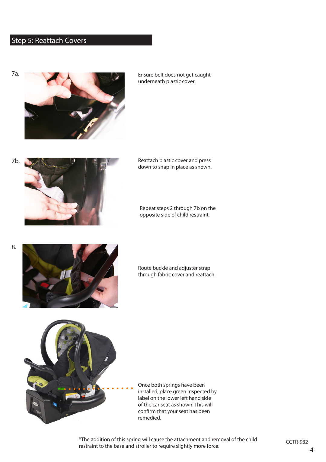 Combi Baby Carrier instruction manual Reattach Covers, Underneath plastic cover 