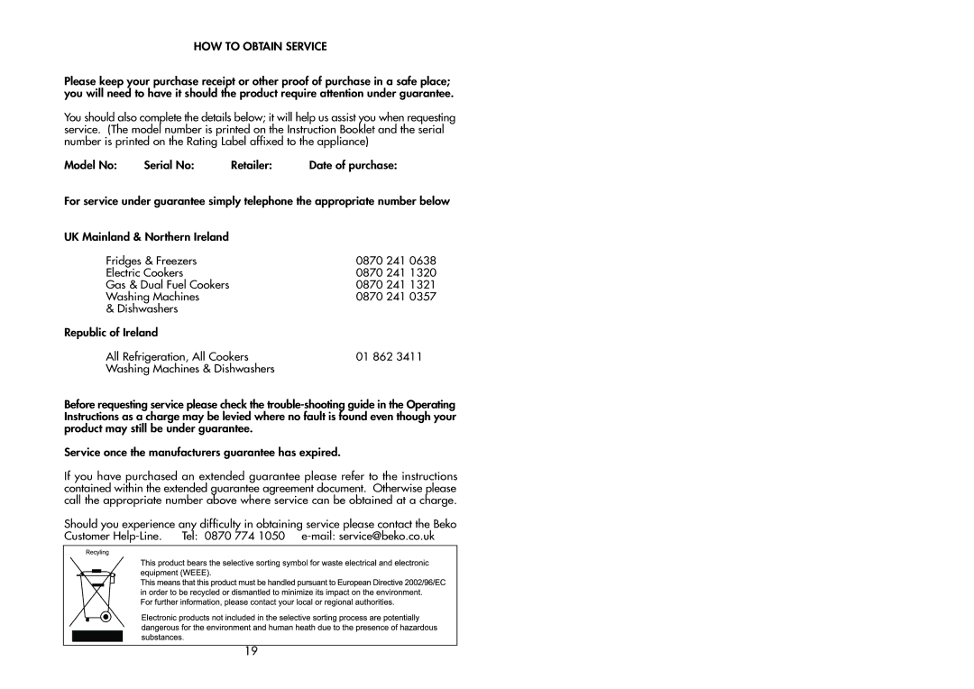 Combi CDA 538 manual HOW to Obtain Service 