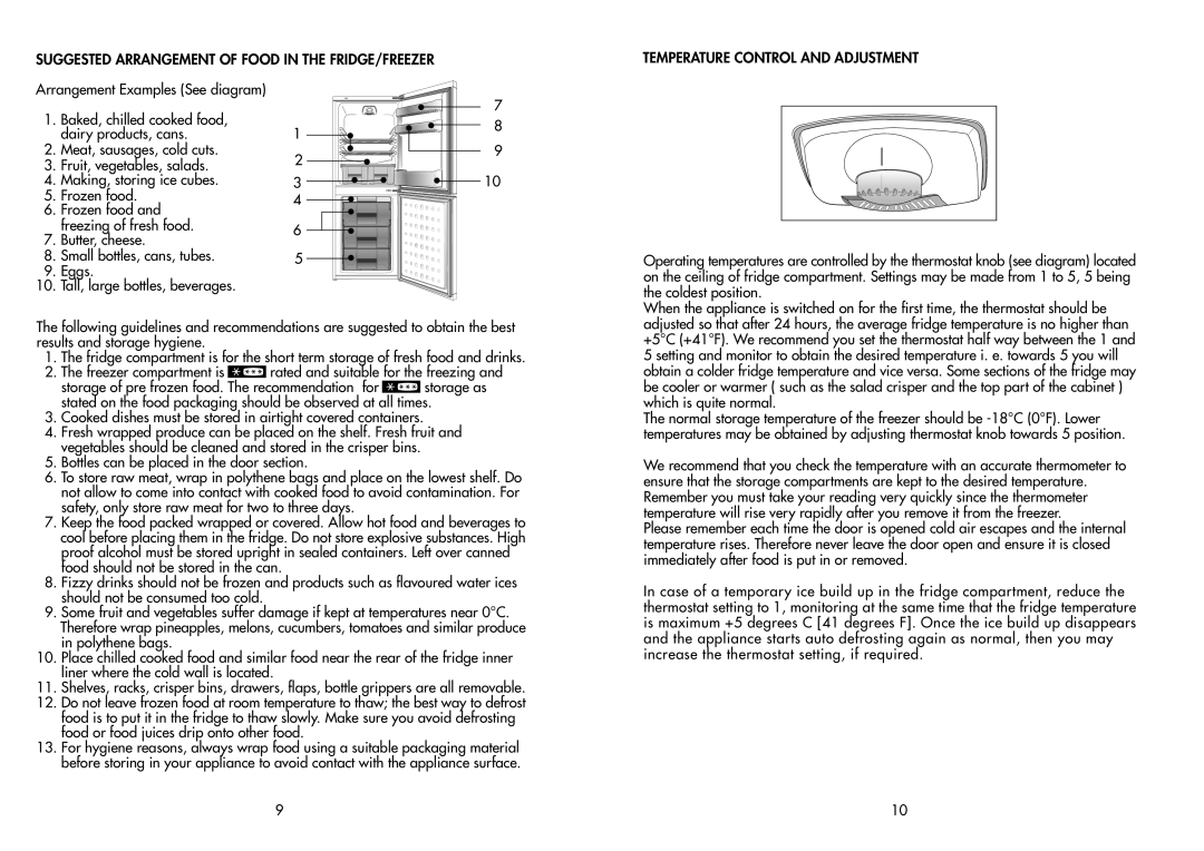 Combi CDA 538 manual Arrangement Examples See diagram, Meat, sausages, cold cuts, Fruit, vegetables, salads 