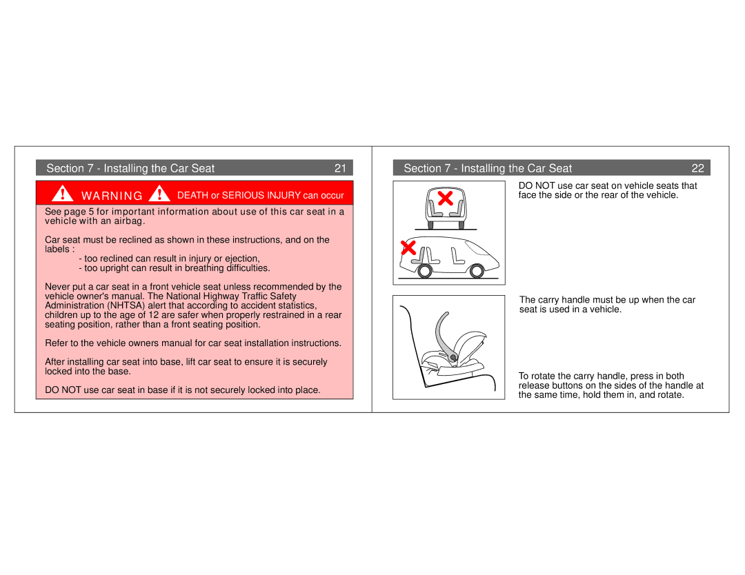 Combi Centre ST 8065, Centre DX 8074, Centre EX 8086 instruction manual Installing the Car Seat 