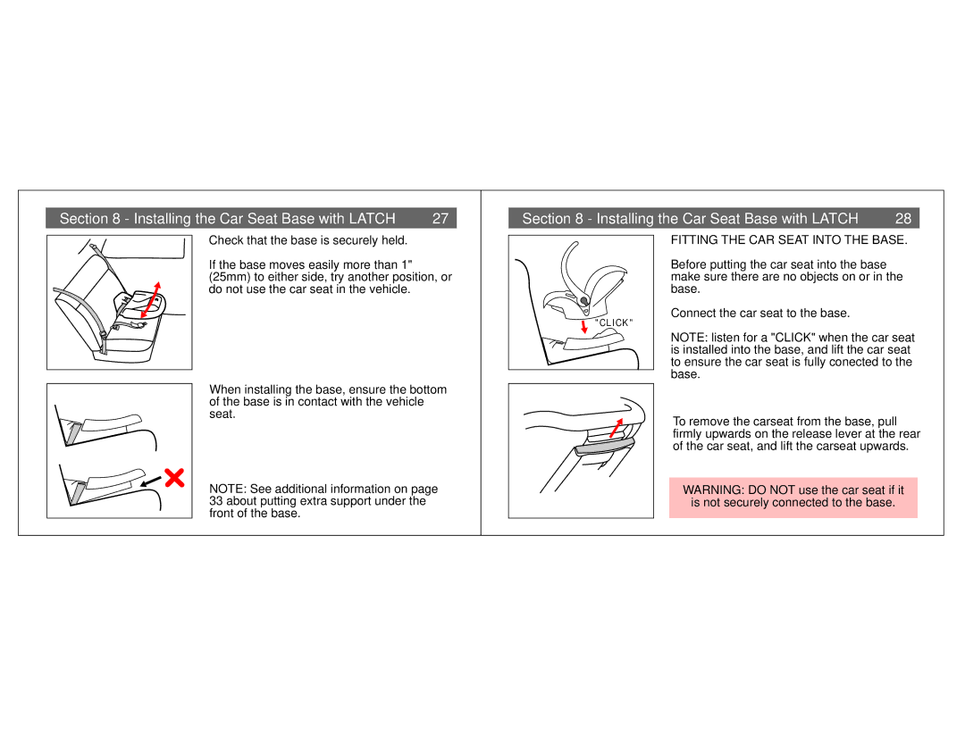 Combi Centre ST 8065, Centre DX 8074, Centre EX 8086 instruction manual Fitting the CAR Seat Into the Base 