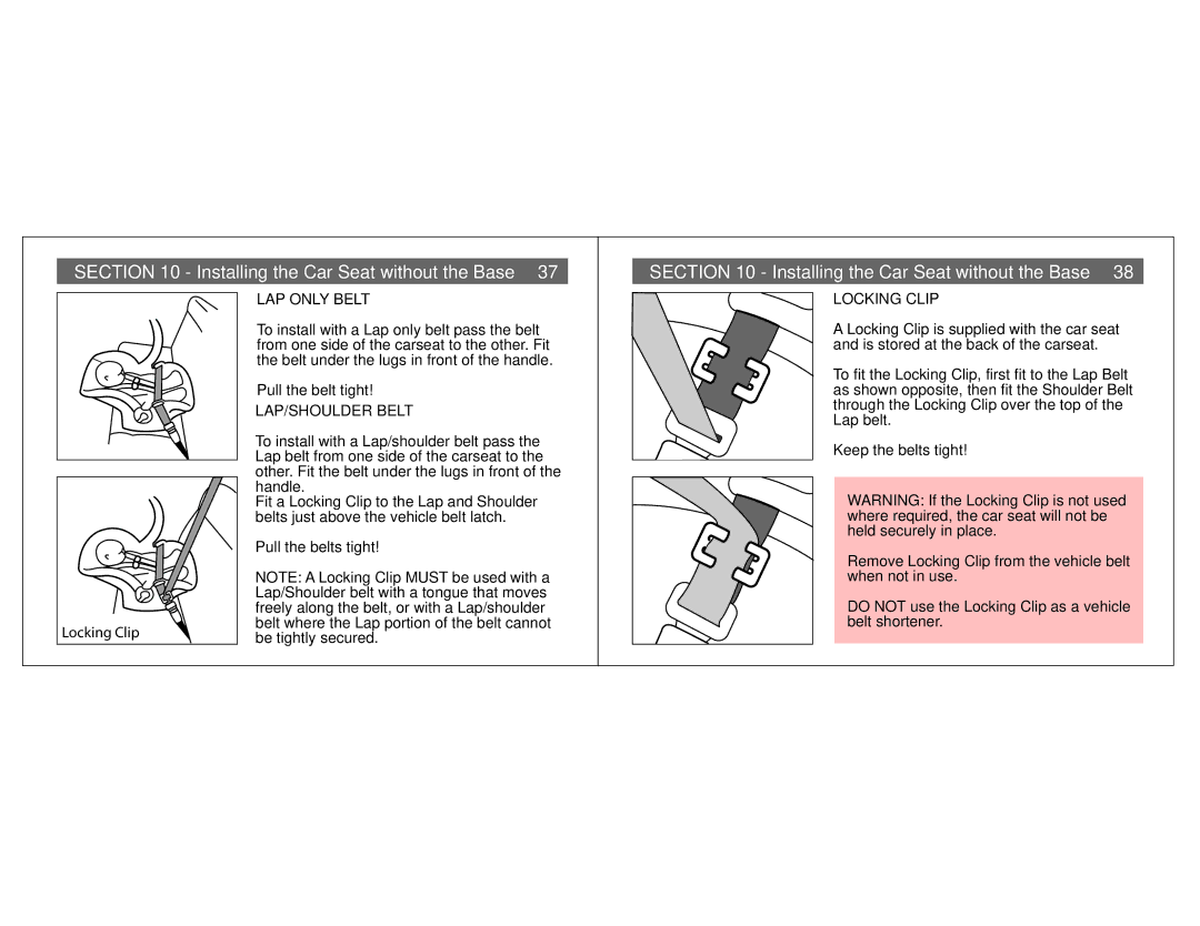 Combi Centre EX 8086, Centre ST 8065, Centre DX 8074 Pull the belts tight, Locking Clip, Keep the belts tight 