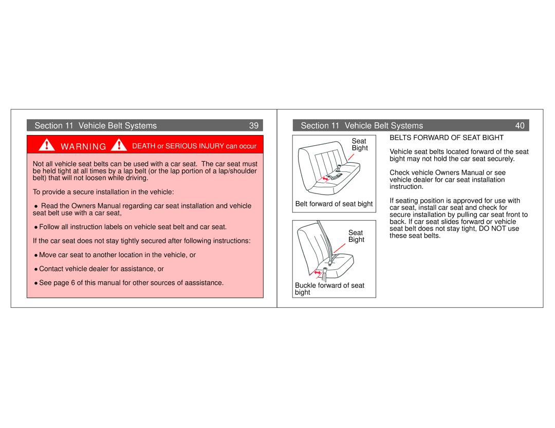 Combi Centre ST 8065, Centre DX 8074, Centre EX 8086 instruction manual Vehicle Belt Systems, Belts Forward of Seat Bight 