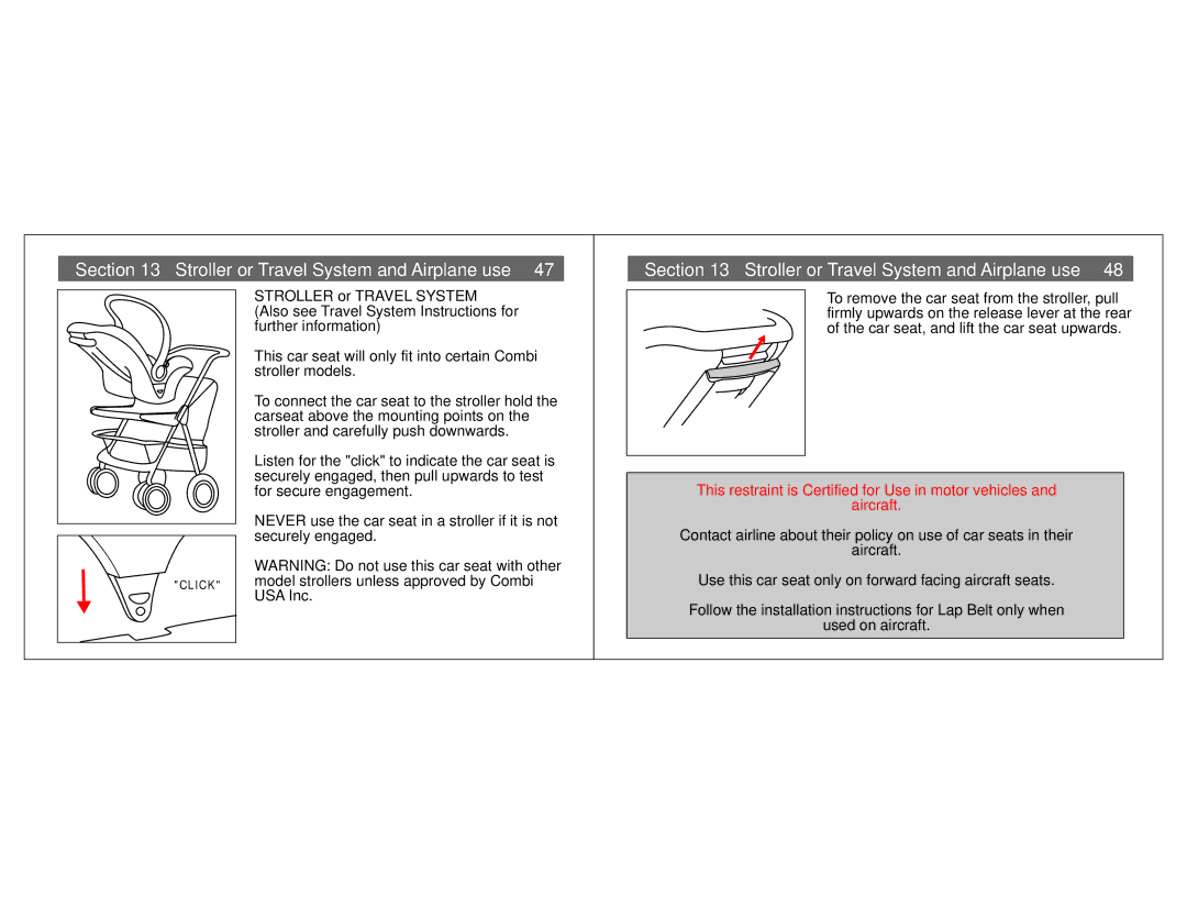 Combi Centre DX 8074, Centre ST 8065, Centre EX 8086 instruction manual Stroller or Travel System and Airplane use 