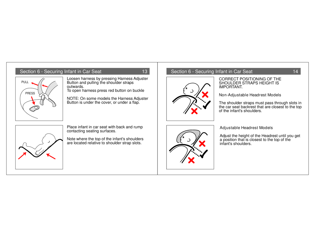 Combi Centre EX 8086, Centre ST 8065 Correct Positioning Shoulder Straps Height is, Non-Adjustable Headrest Models 