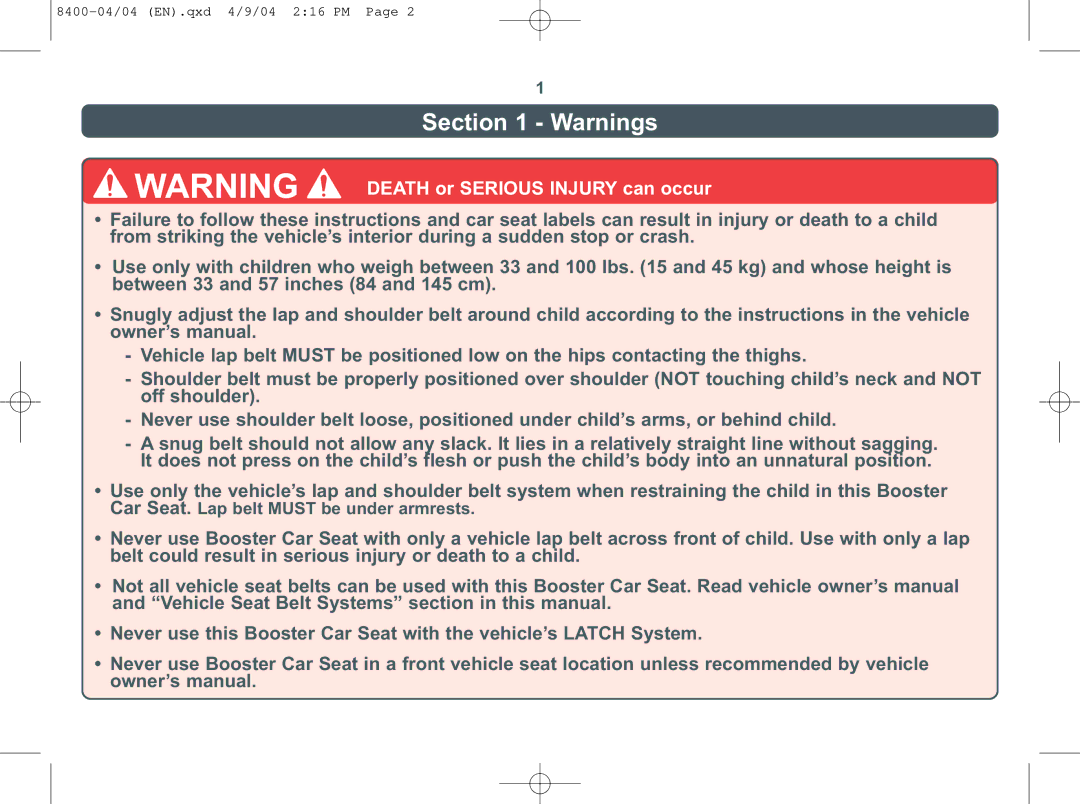 Combi Everest 8400 instruction manual 8400-04/04 EN.qxd 4/9/04 216 PM 