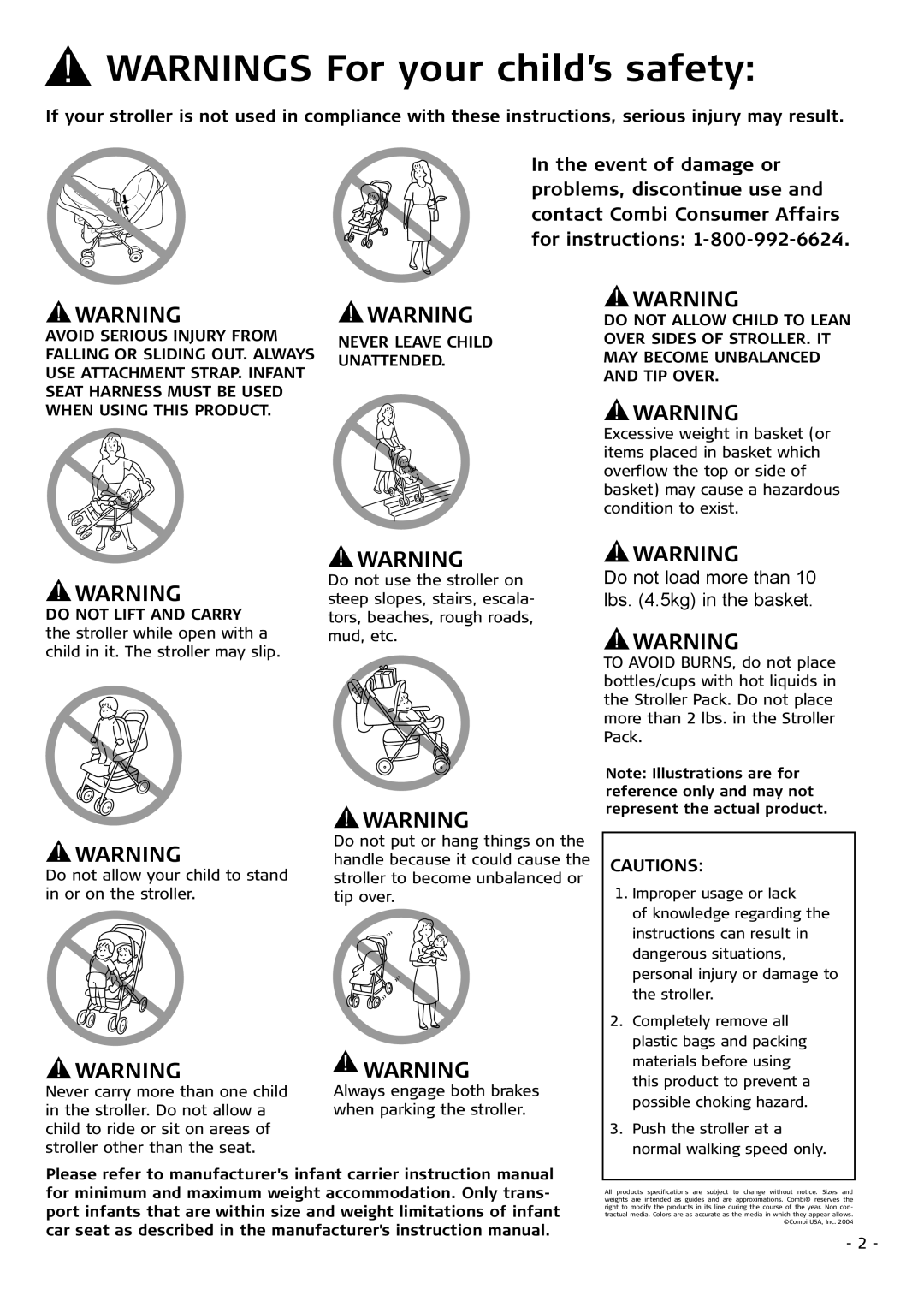 Combi Flash EX 655 instruction manual Do not load more than 10 lbs .5kg in the basket, Never Leave Child Unattended 