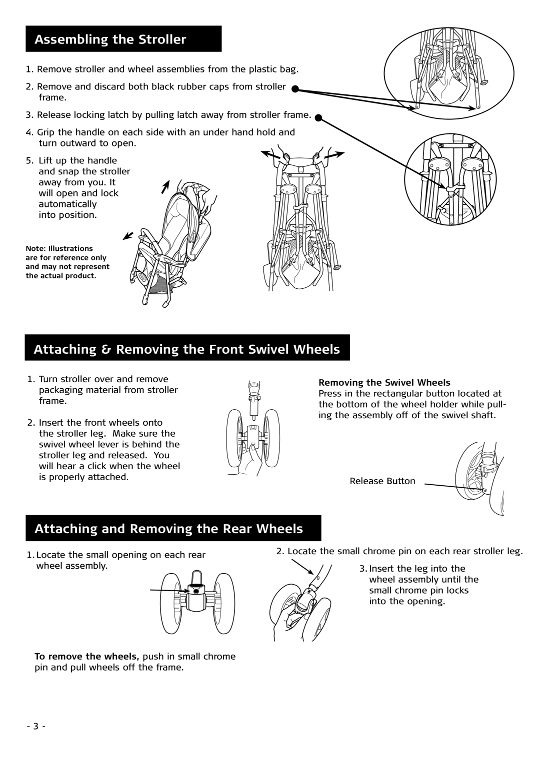 Combi Flash EX 655 instruction manual Assembling the Stroller, Attaching & Removing the Front Swivel Wheels 