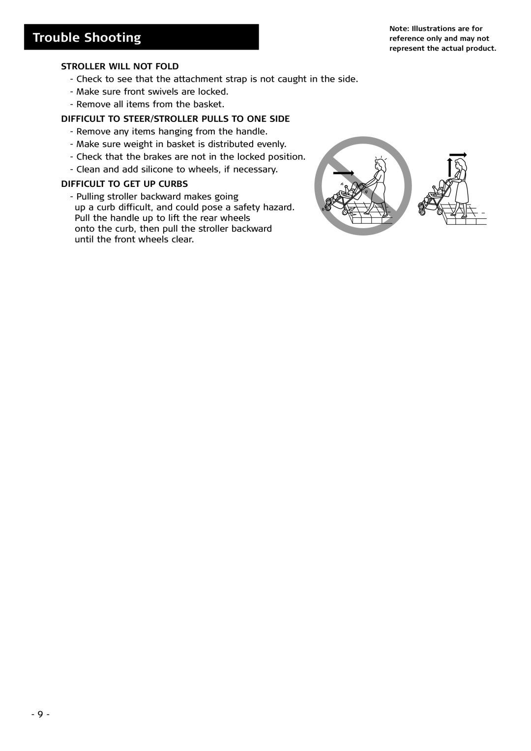 Combi Flash EX 655 Trouble Shooting, Stroller will not Fold, Difficult to STEER/STROLLER Pulls to ONE Side 