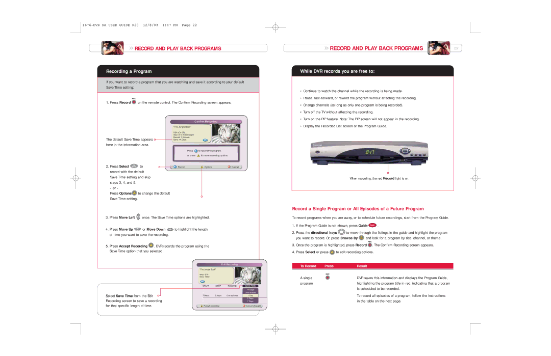 Comcast 1676-DVR SA, R20 manual Recording a Program, While DVR records you are free to 