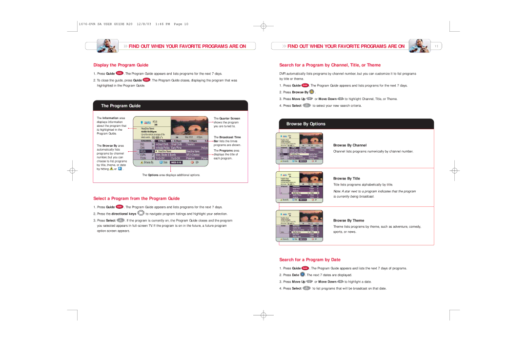 Comcast 1676-DVR SA, R20 manual Program Guide, Browse By Options 
