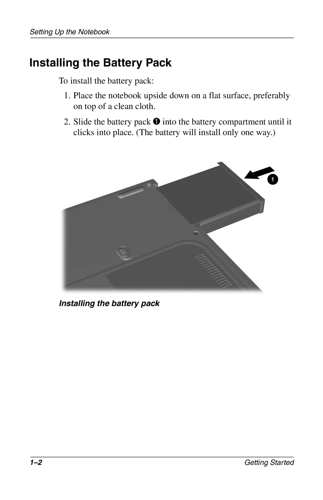 Compac Industries 272637-001 manual Installing the Battery Pack 