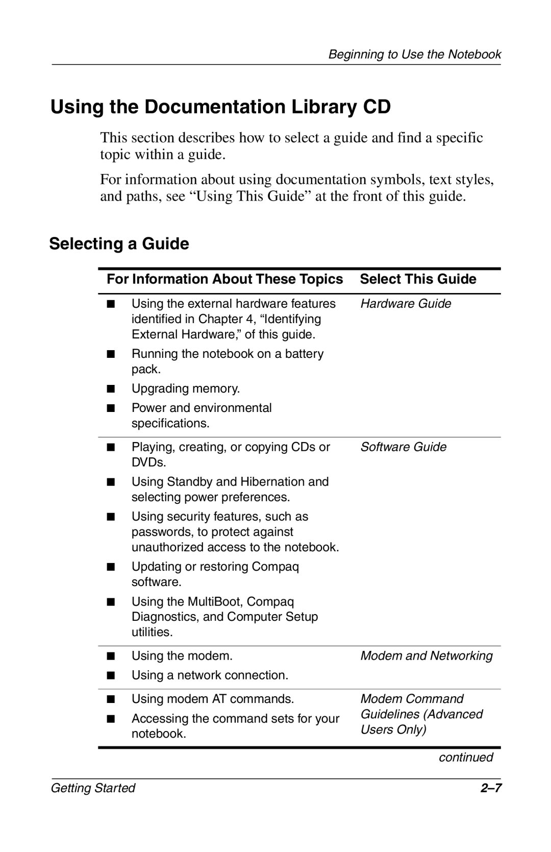 Compac Industries 272637-001 Using the Documentation Library CD, For Information About These Topics Select This Guide 