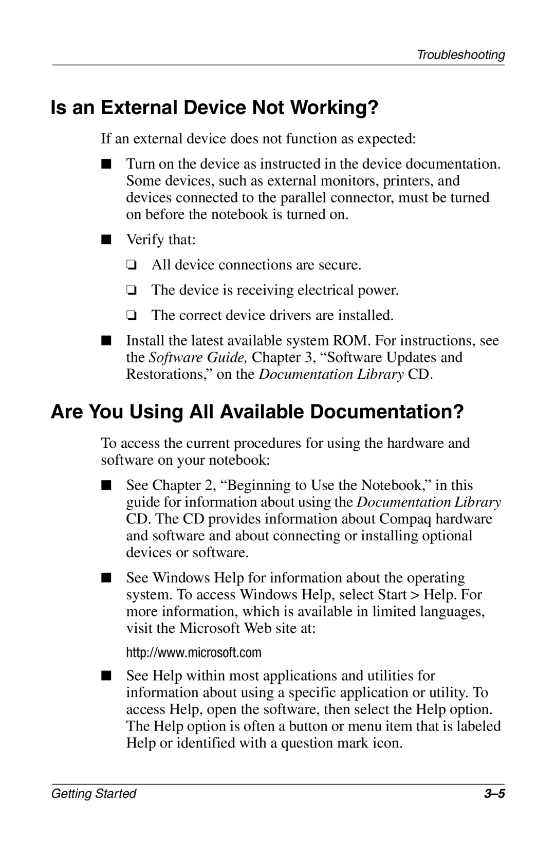 Compac Industries 272637-001 manual Is an External Device Not Working?, Are You Using All Available Documentation? 