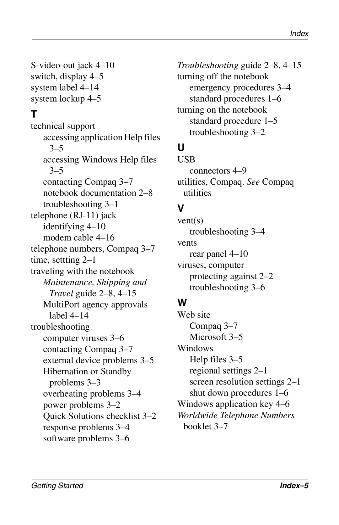 Compac Industries 272637-001 manual Troubleshooting guide 2-8,4-15turning off the notebook 