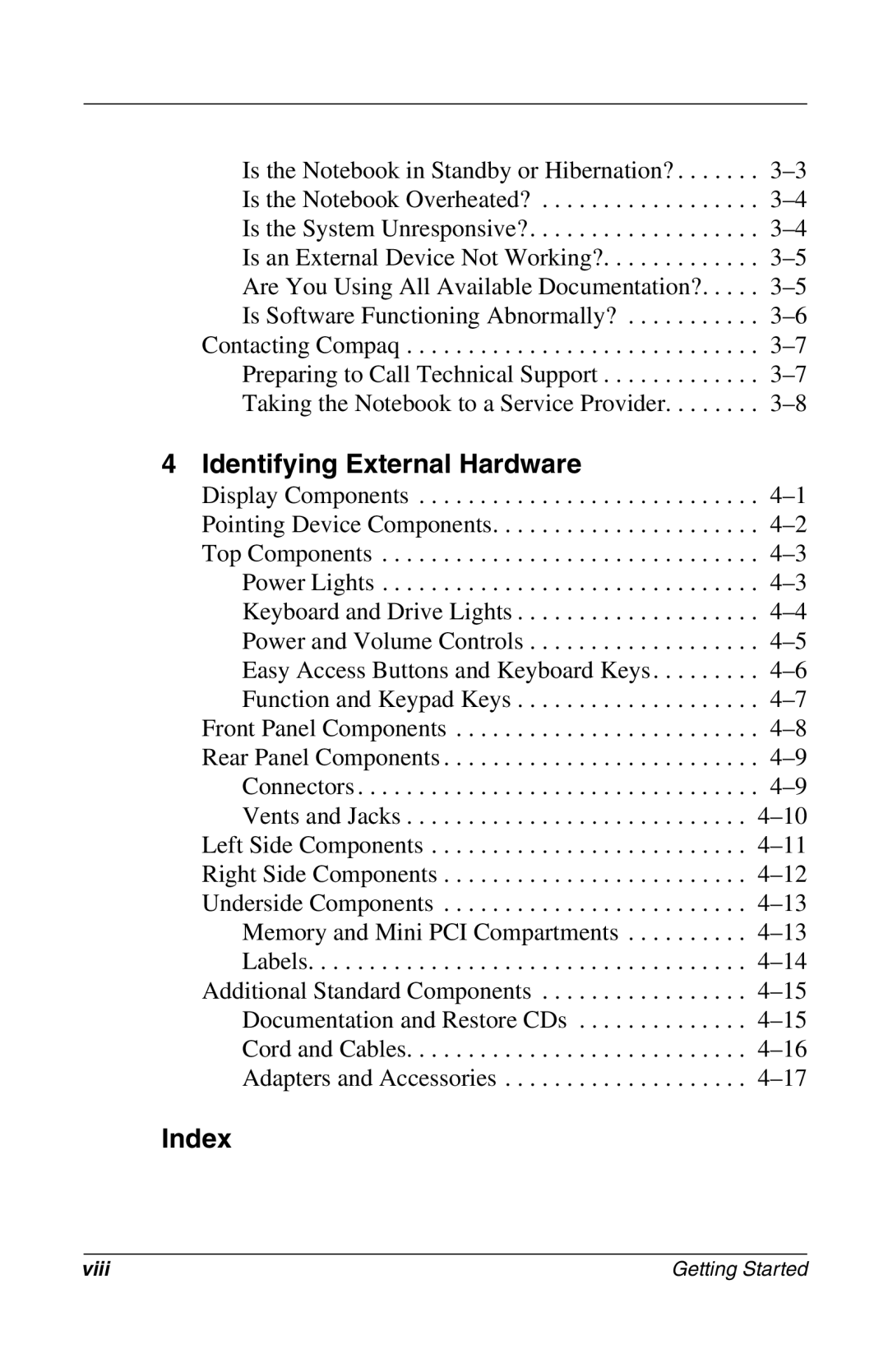 Compac Industries 272637-001 manual Index 