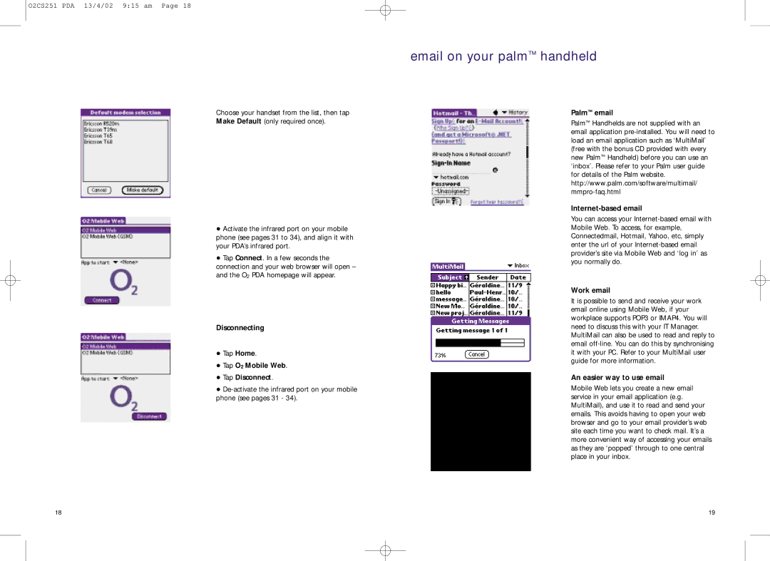 Compaq 02CS251 manual Email on your palm handheld, Disconnecting, Palm email Internet-based email 