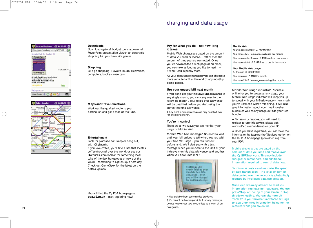 Compaq 02CS251 manual Charging and data usage 