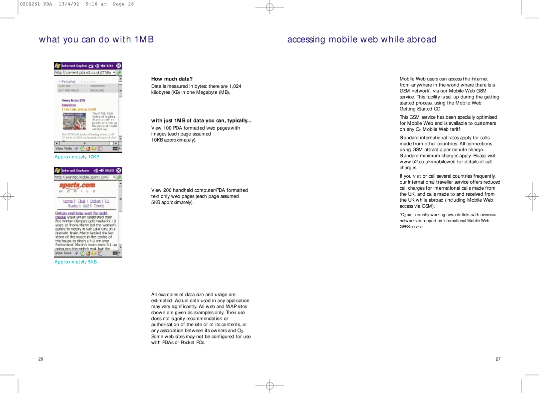 Compaq 02CS251 manual What you can do with 1MB, Accessing mobile web while abroad, How much data? 