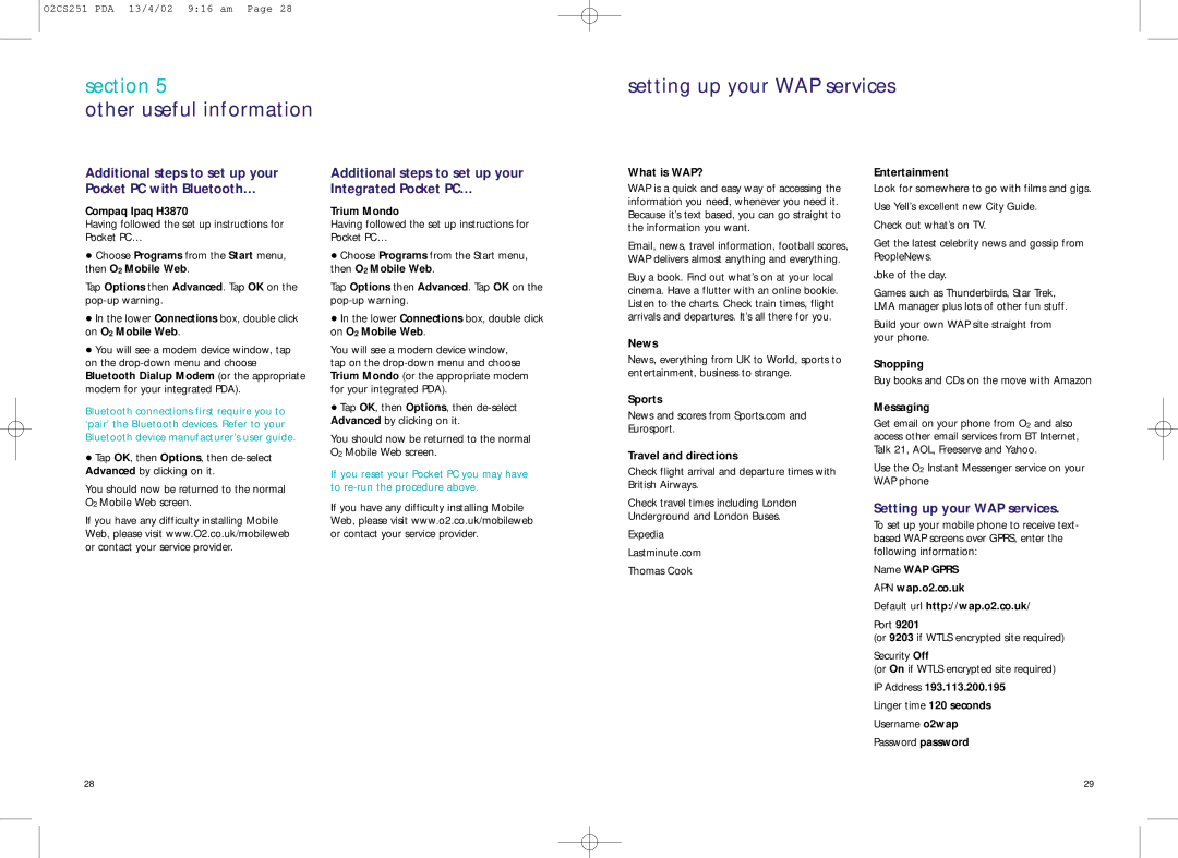 Compaq 02CS251 manual Other useful information Setting up your WAP services 