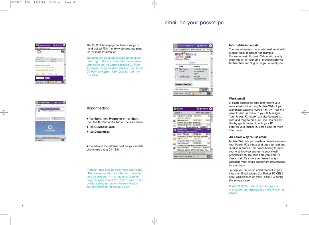 Compaq 02CS251 manual Email on your pocket pc, Disconnecting 