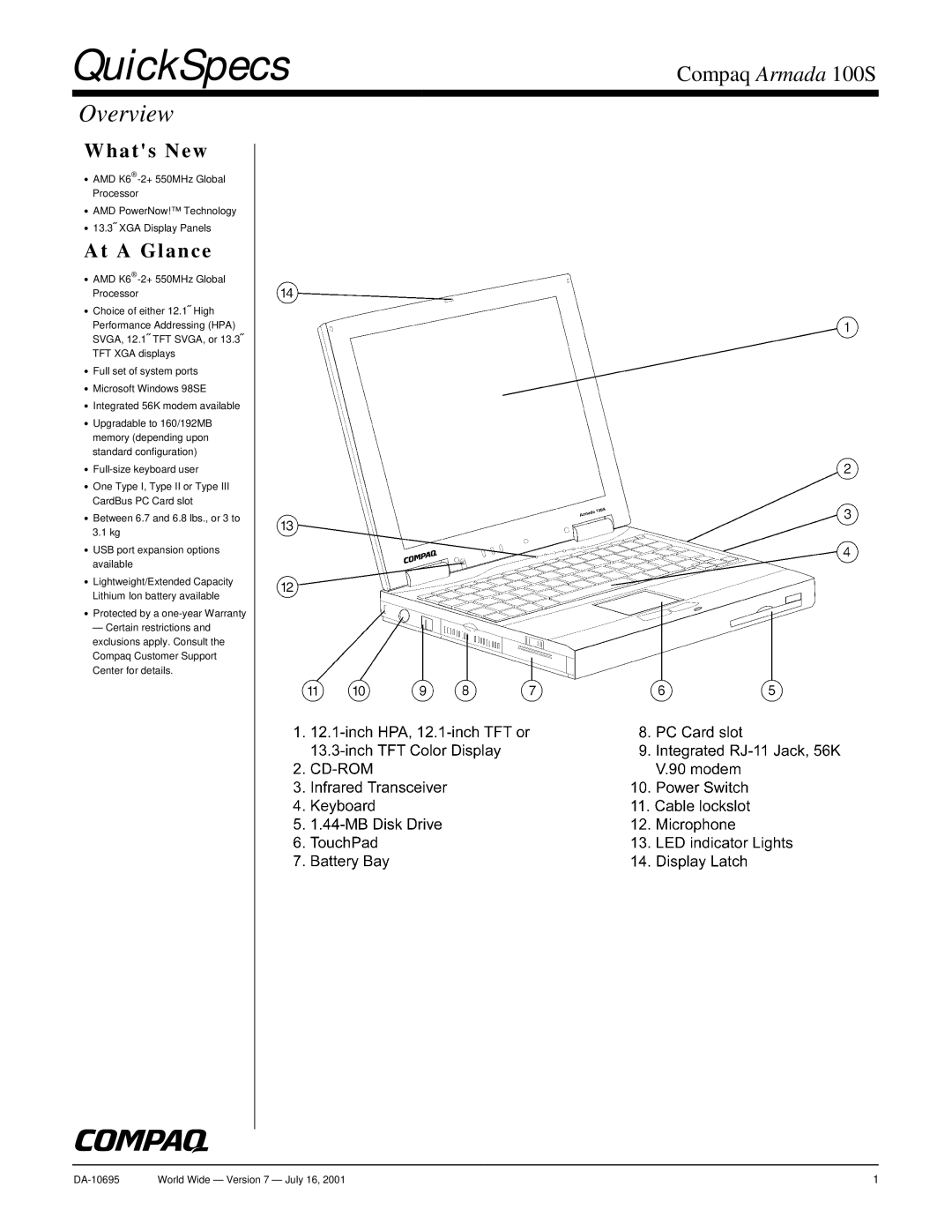 Compaq 100 S warranty QuickSpecs, Overview 