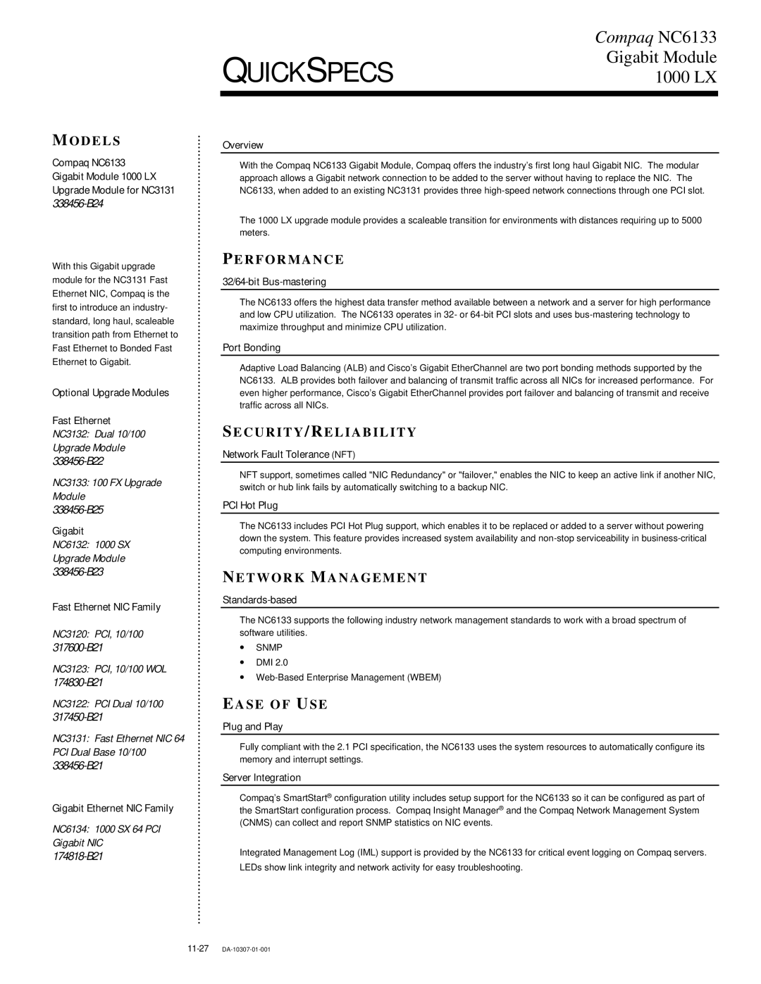 Compaq 1000 LX manual Odels, PER Formance, Secur ITY /RELIABILITY, Network Management, Ease of USE 