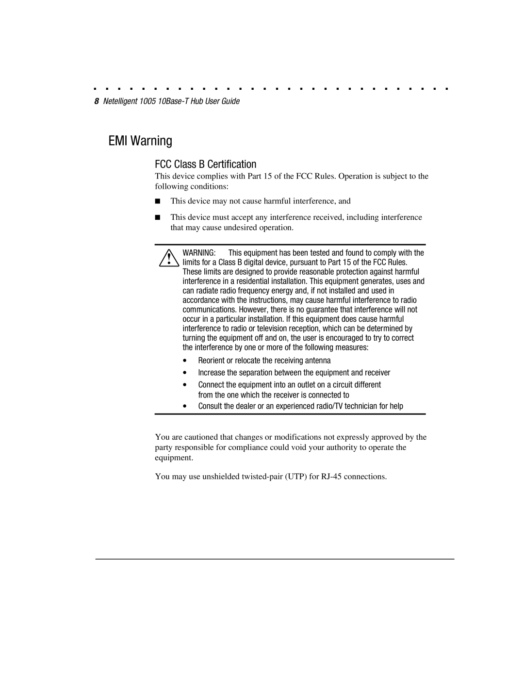 Compaq 1005 manual EMI Warning, FCC Class B Certification 