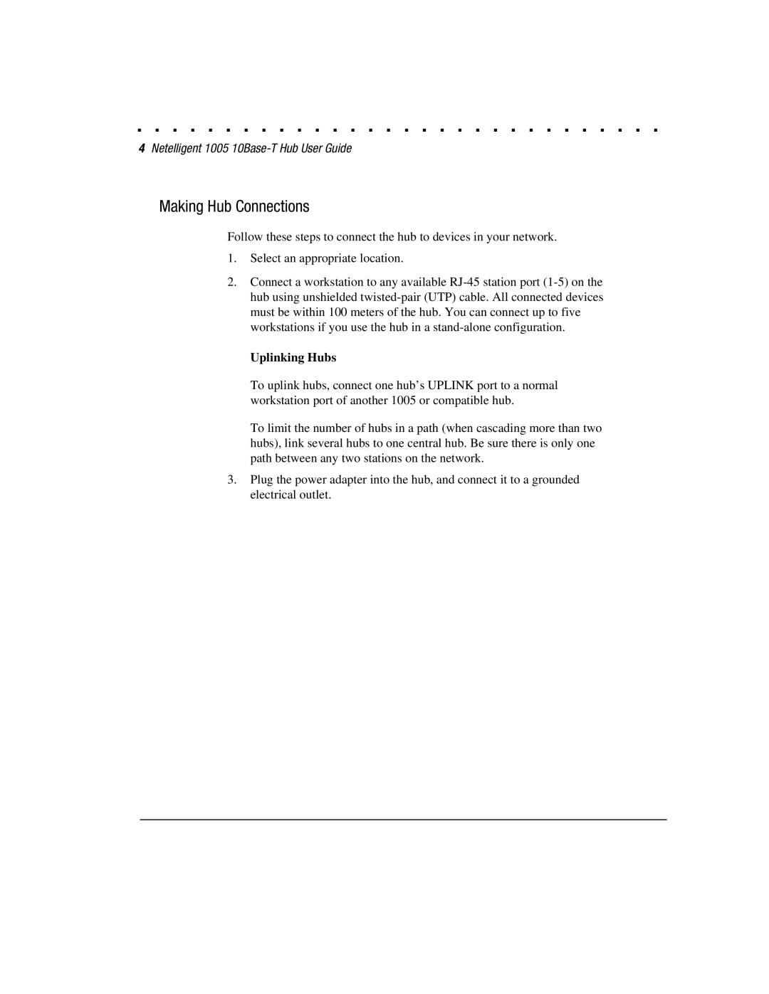 Compaq 1005 manual Making Hub Connections, Uplinking Hubs 