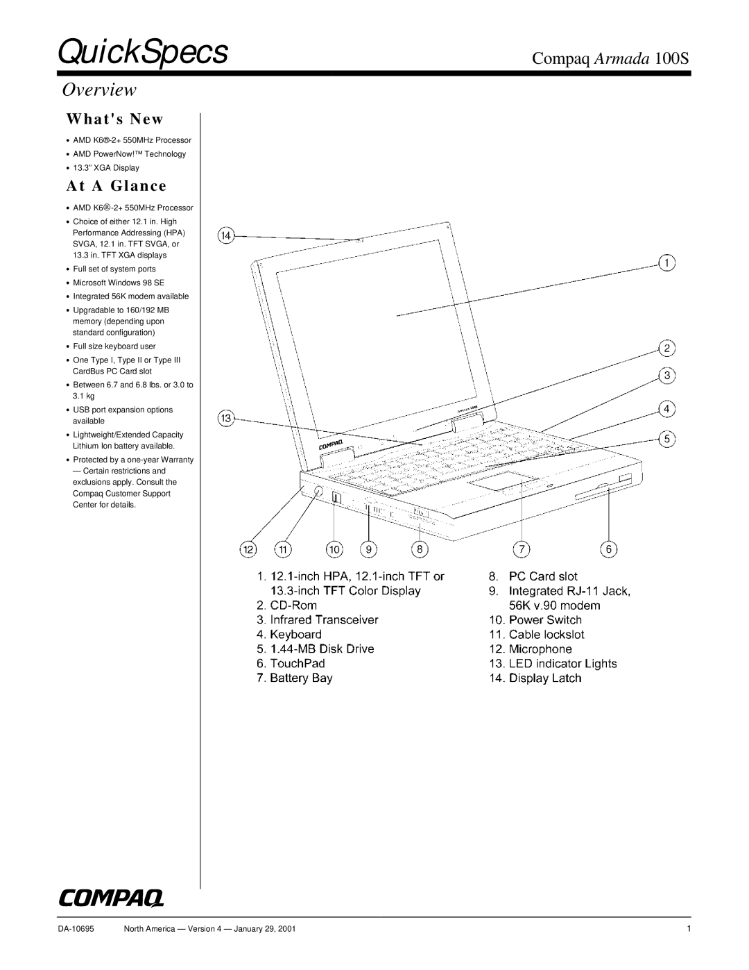 Compaq 100S warranty QuickSpecs, Overview 