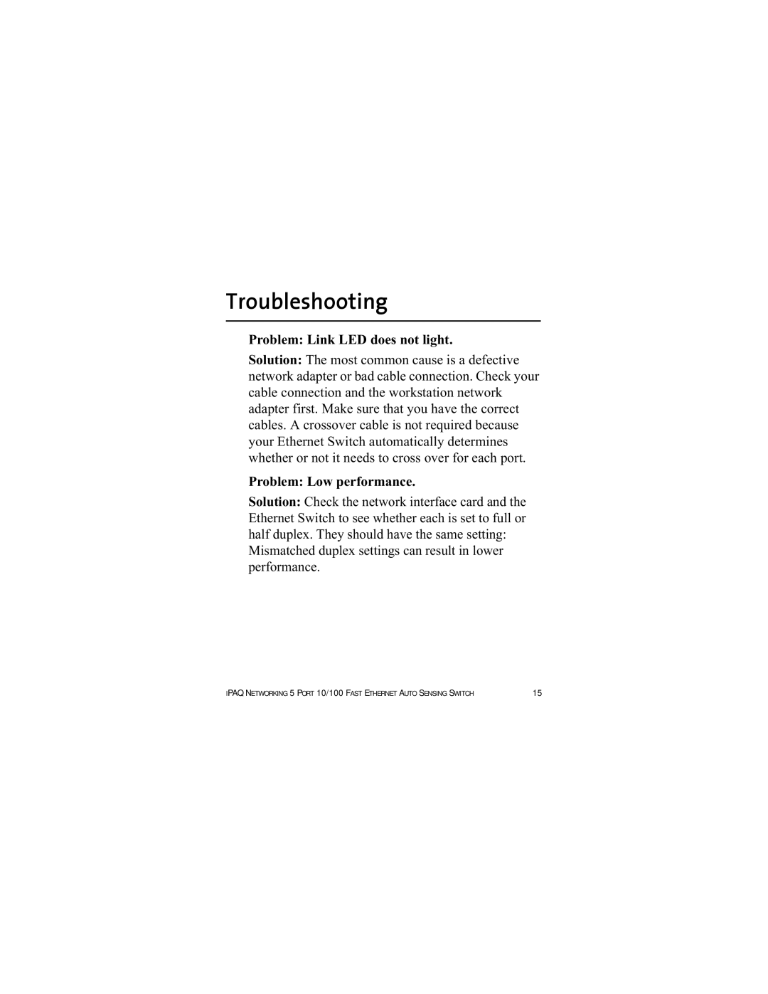 Compaq 10/100 setup guide Troubleshooting 