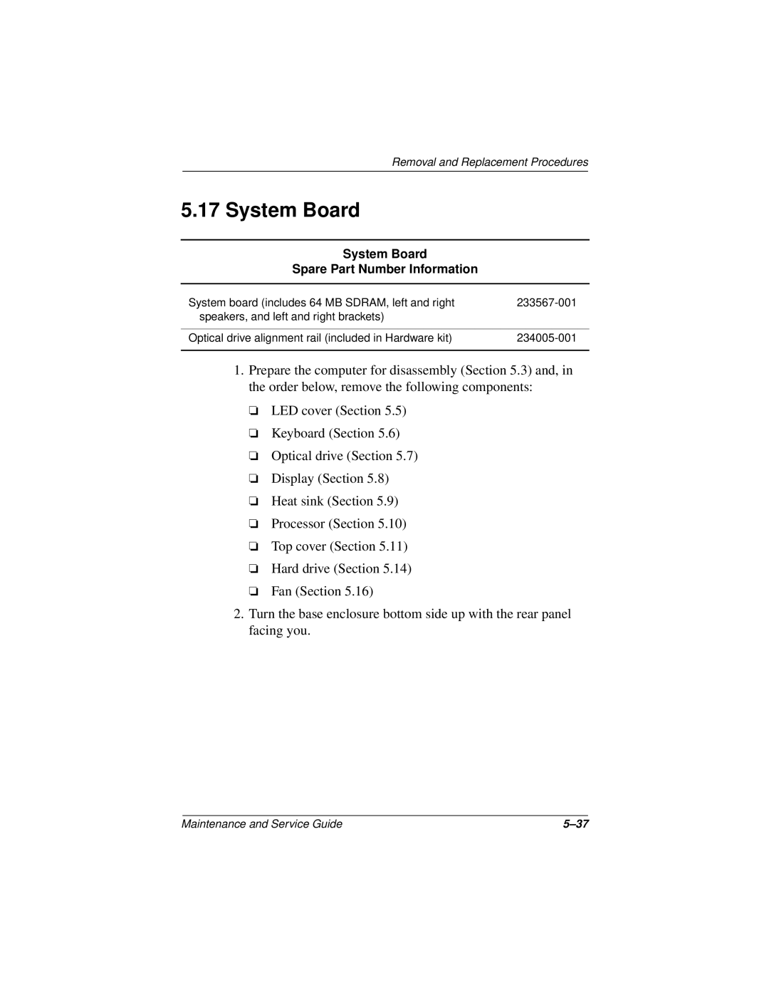 Compaq 110 manual System Board Spare Part Number Information 