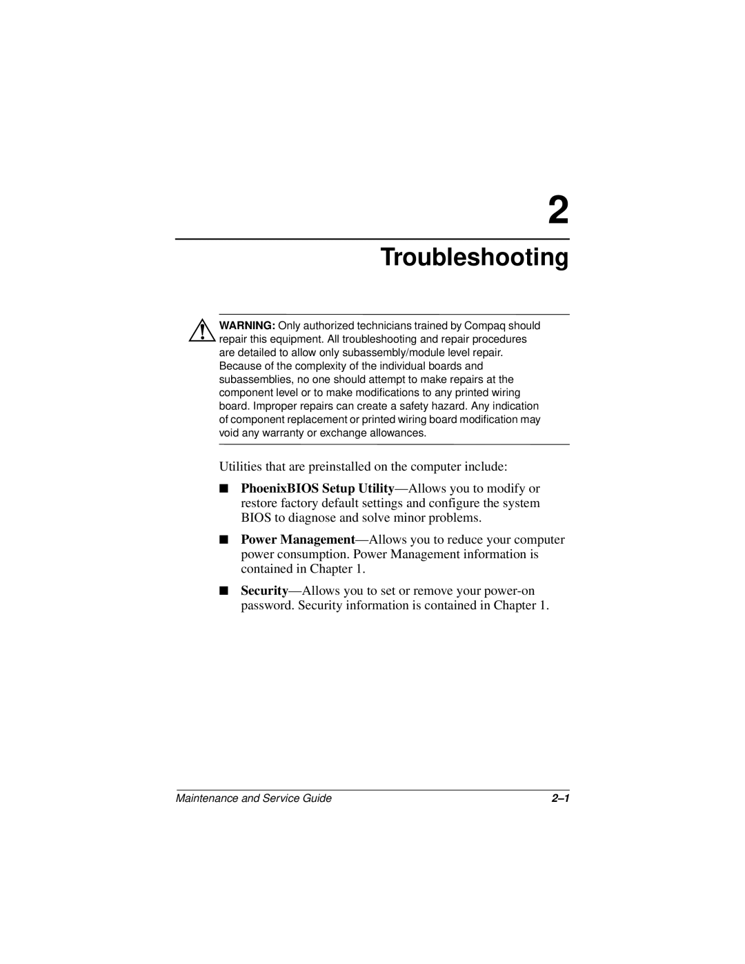 Compaq 110 manual Troubleshooting 