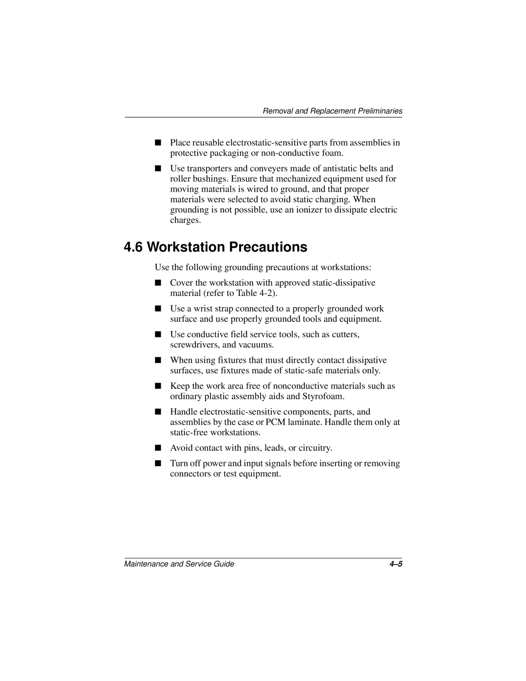 Compaq 110 manual Workstation Precautions 