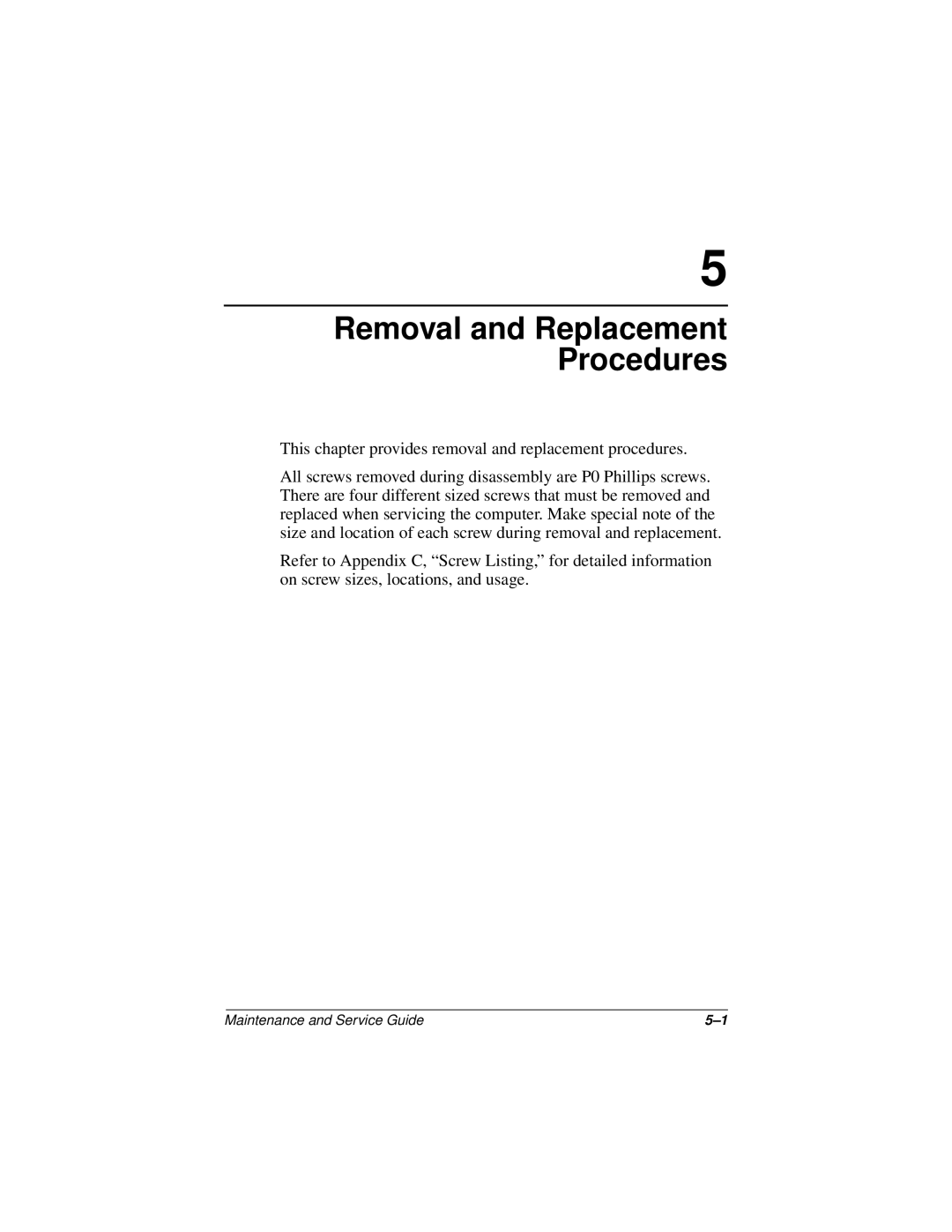 Compaq 110 manual Removal and Replacement Procedures 