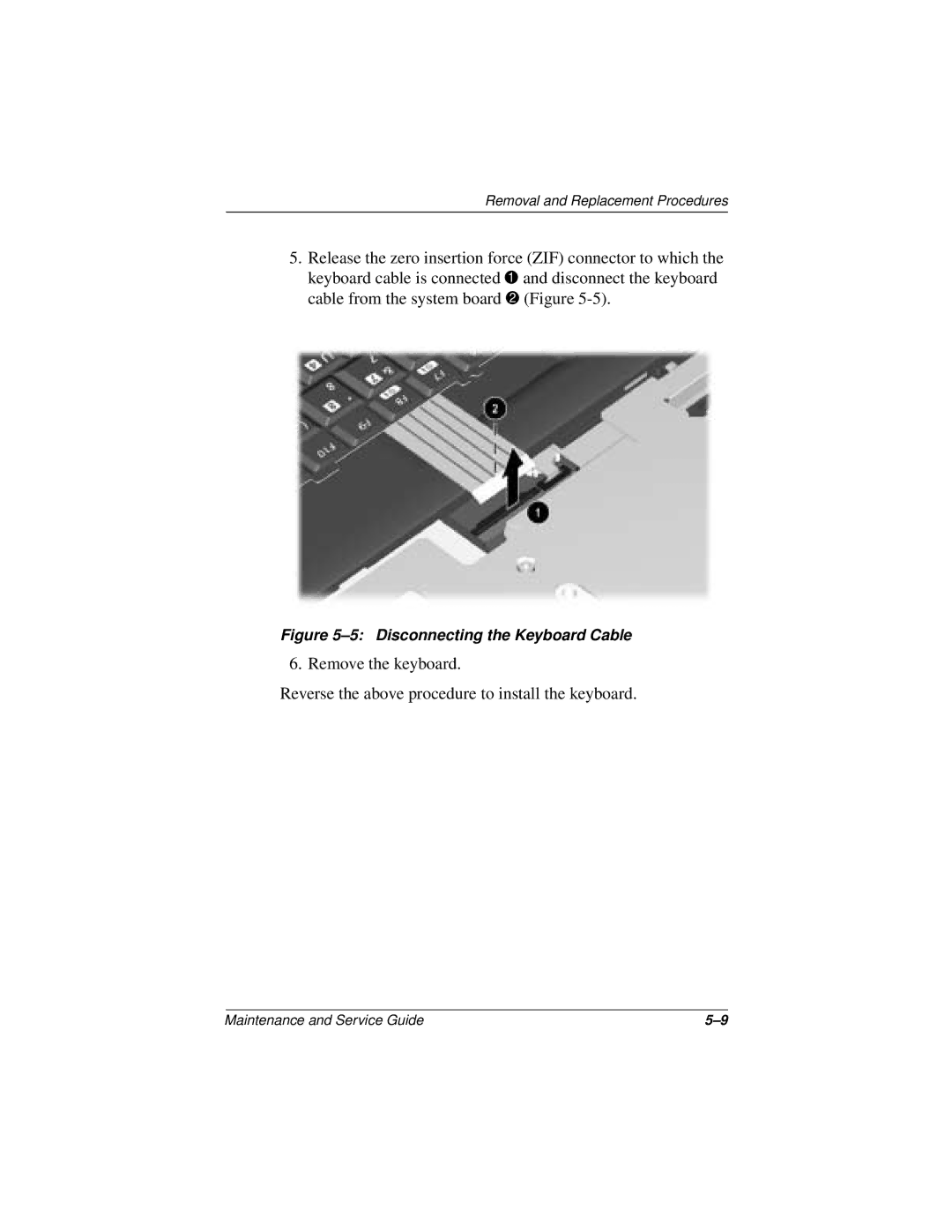 Compaq 110 manual Disconnecting the Keyboard Cable 