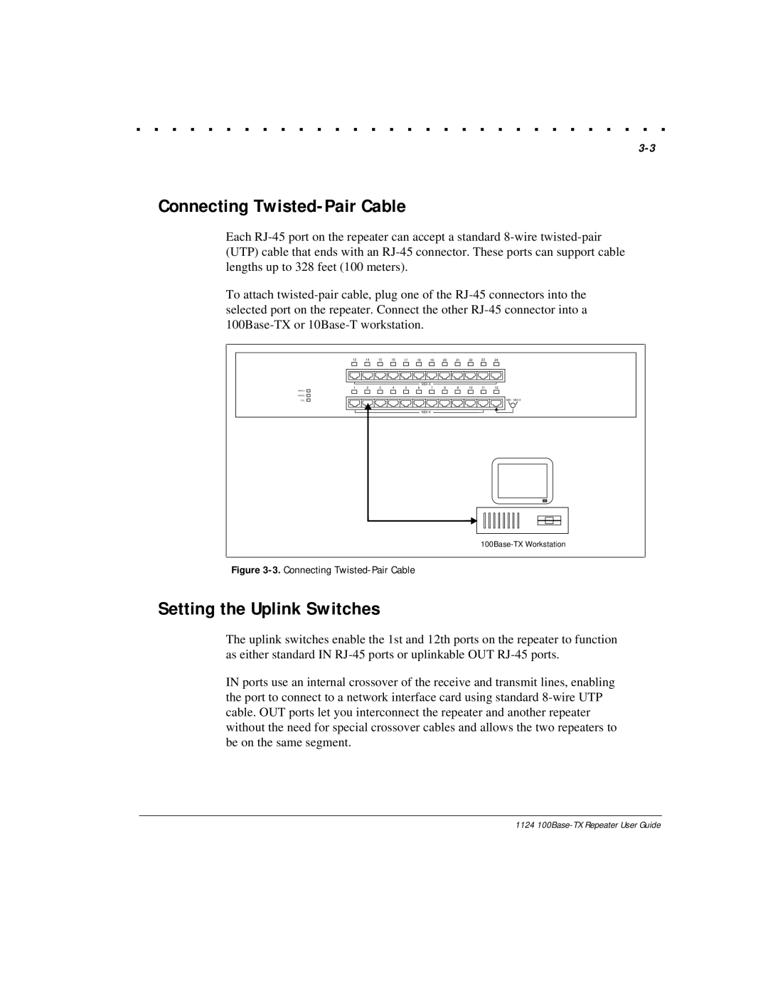 Compaq 1124 manual Connecting Twisted-Pair Cable, Setting the Uplink Switches 