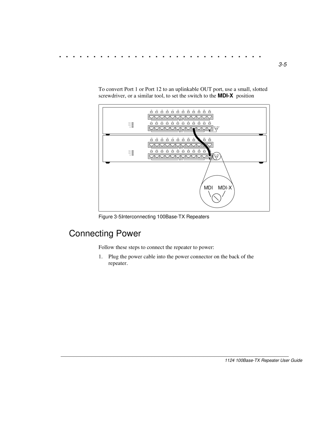 Compaq 1124 manual Connecting Power, Interconnecting 100Base-TX Repeaters 