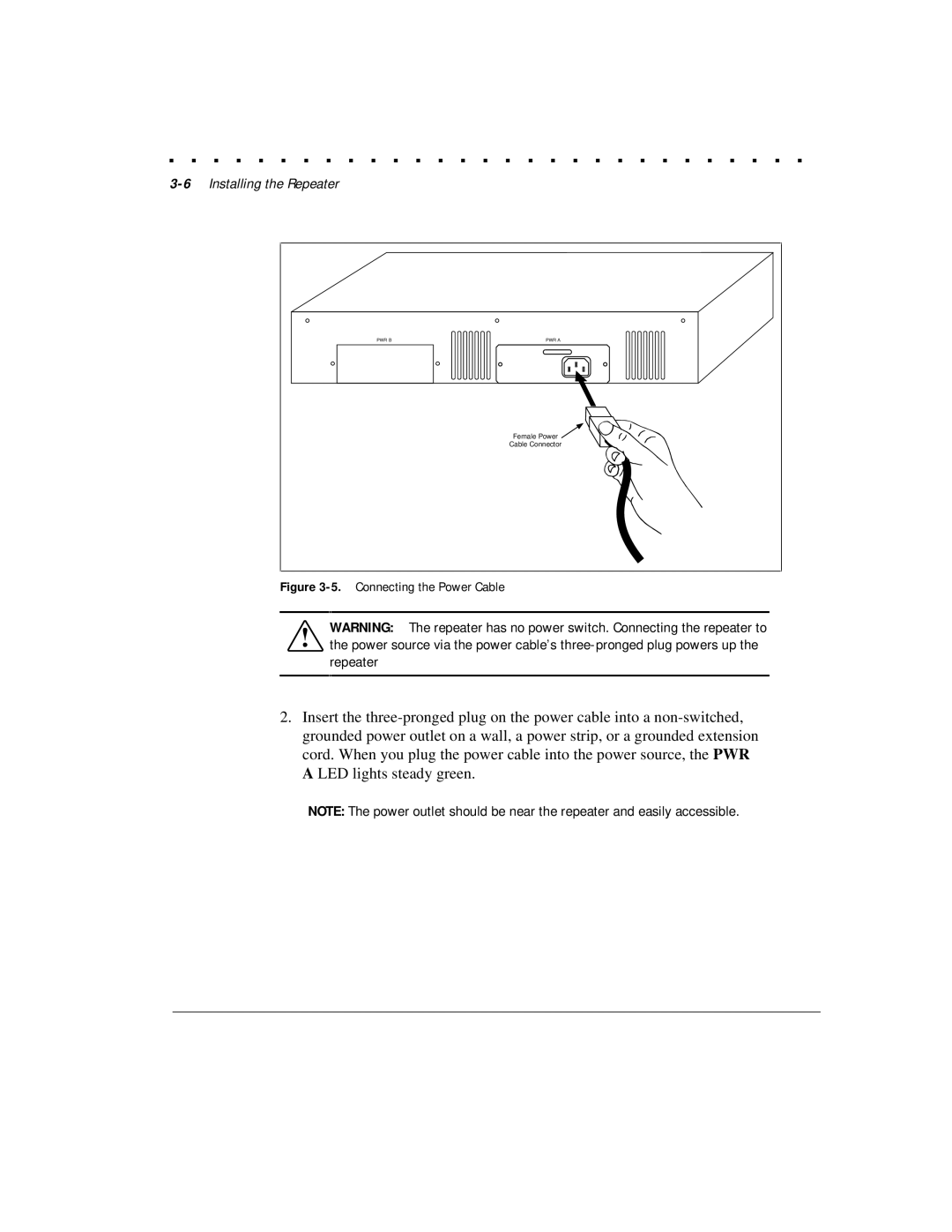 Compaq 1124 manual 6Installing the Repeater, Connecting the Power Cable 