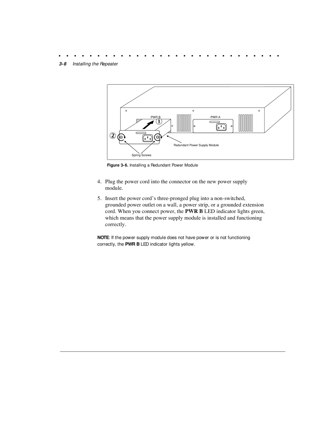 Compaq 1124 manual 8Installing the Repeater, Installing a Redundant Power Module 